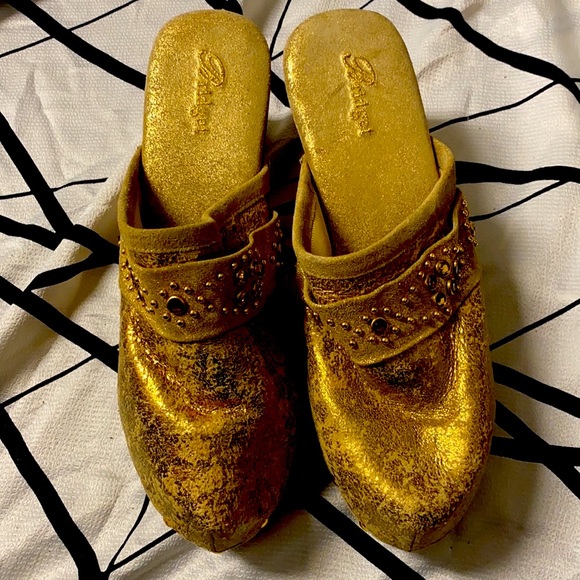 Bridget Shuster Gorgeous Crystal Metallic Leather Slides Rare - Picture 1 of 9